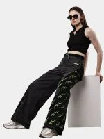 Black Baggy Pants with Neon Green Hand Stitch - Image 12