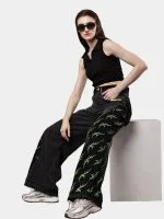 Black Baggy Pants with Neon Green Hand Stitch - Image 13