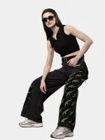 Black Baggy Pants with Neon Green Hand Stitch - Image 14