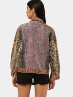 Satin Scarf & Vintage Canvas Jacket – Intricate Stitch Detail - Image 6