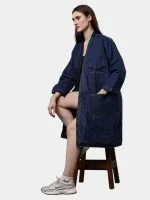 Denim Long Coat – Multi-Pocket Denim Coat - Image 7