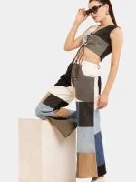 Baggy Denim Set –  Patch Jeans & Lace V-Neck Top - Image 5