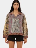Satin Scarf & Vintage Canvas Jacket – Intricate Stitch Detail - Image 22