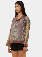 Satin Scarf & Vintage Canvas Jacket – Intricate Stitch Detail - Image 16