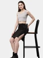Black Pants Skirt with Dual Side Zippers - Image 10