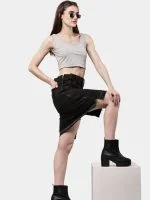 Black Pants Skirt with Dual Side Zippers - Image 11