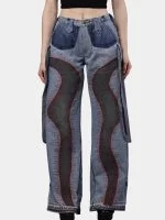 Denim Pants with Red Thread Detailing & 3D Pocket Design