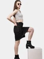 Black Pants Skirt with Dual Side Zippers - Image 12