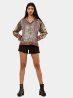 Satin Scarf & Vintage Canvas Jacket – Intricate Stitch Detail - Image 10