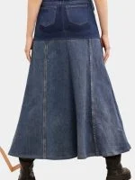 Denim Panelled Maxi Skirt - Image 3