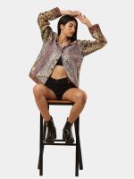 Satin Scarf & Vintage Canvas Jacket – Intricate Stitch Detail - Image 14