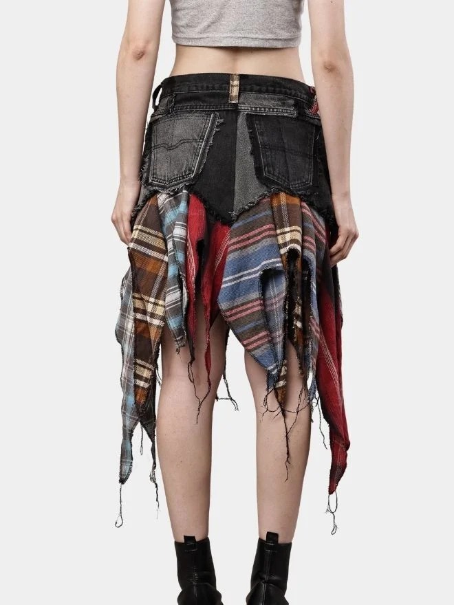 96 Levi’s & Flannel Patchwork Boho Skirt - Image 1