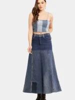 Denim Panelled Maxi Skirt - Image 11
