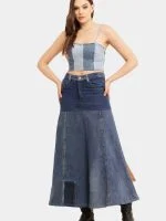 Denim Panelled Maxi Skirt - Image 5