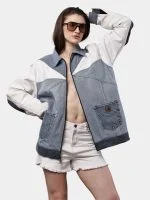 Dual-Tone Denim Patchwork Jacket