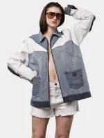 Dual-Tone Denim Patchwork Jacket - Image 7