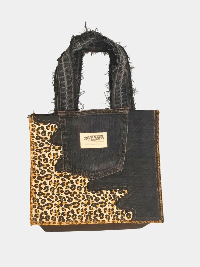4_4-1 Black & Cheetah Print Upcycled Fabric Tote Bag - Image 1