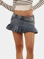Pleated Denim Mini Skirt