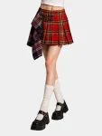 Reworked Patchwork Tartan Pleated Mini Skirt
