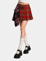 Reworked Patchwork Tartan Pleated Mini Skirt