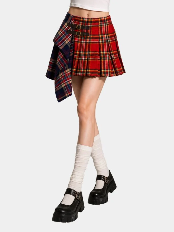 26_6_12 Reworked Patchwork Tartan Pleated Mini Skirt