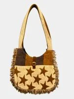 Upcycled Tapestry Star Fringe Shoulder Bag