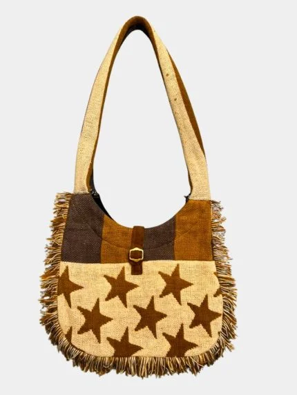 Upcycled Tapestry Star Fringe Shoulder Bag