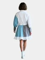 Color-Block Puff Sleeve Shirt Dress with Ruffled Hem - Image 7