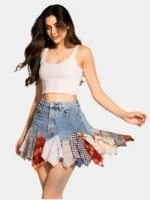 Levi’s Denim Patchwork Plaid Mini Skirt - Image 3