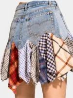 Levi’s Denim Patchwork Plaid Mini Skirt - Image 2